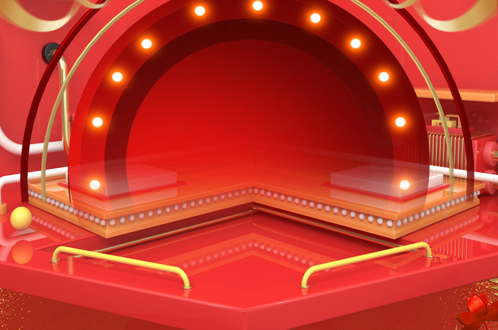 红色喜庆创意灯光舞台促销化妆品海报背景