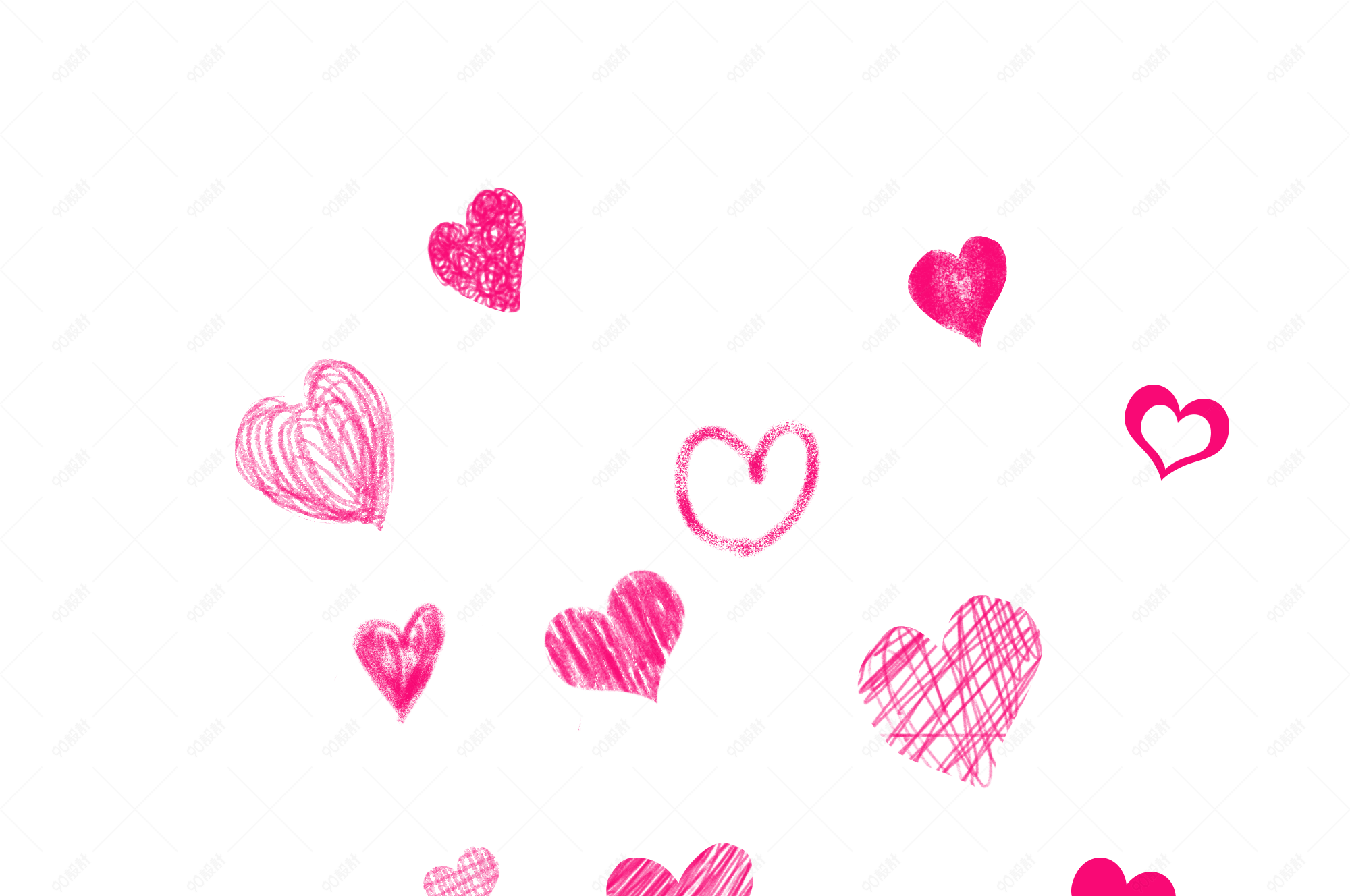 粉色卡通手绘彩铅爱心装饰素材