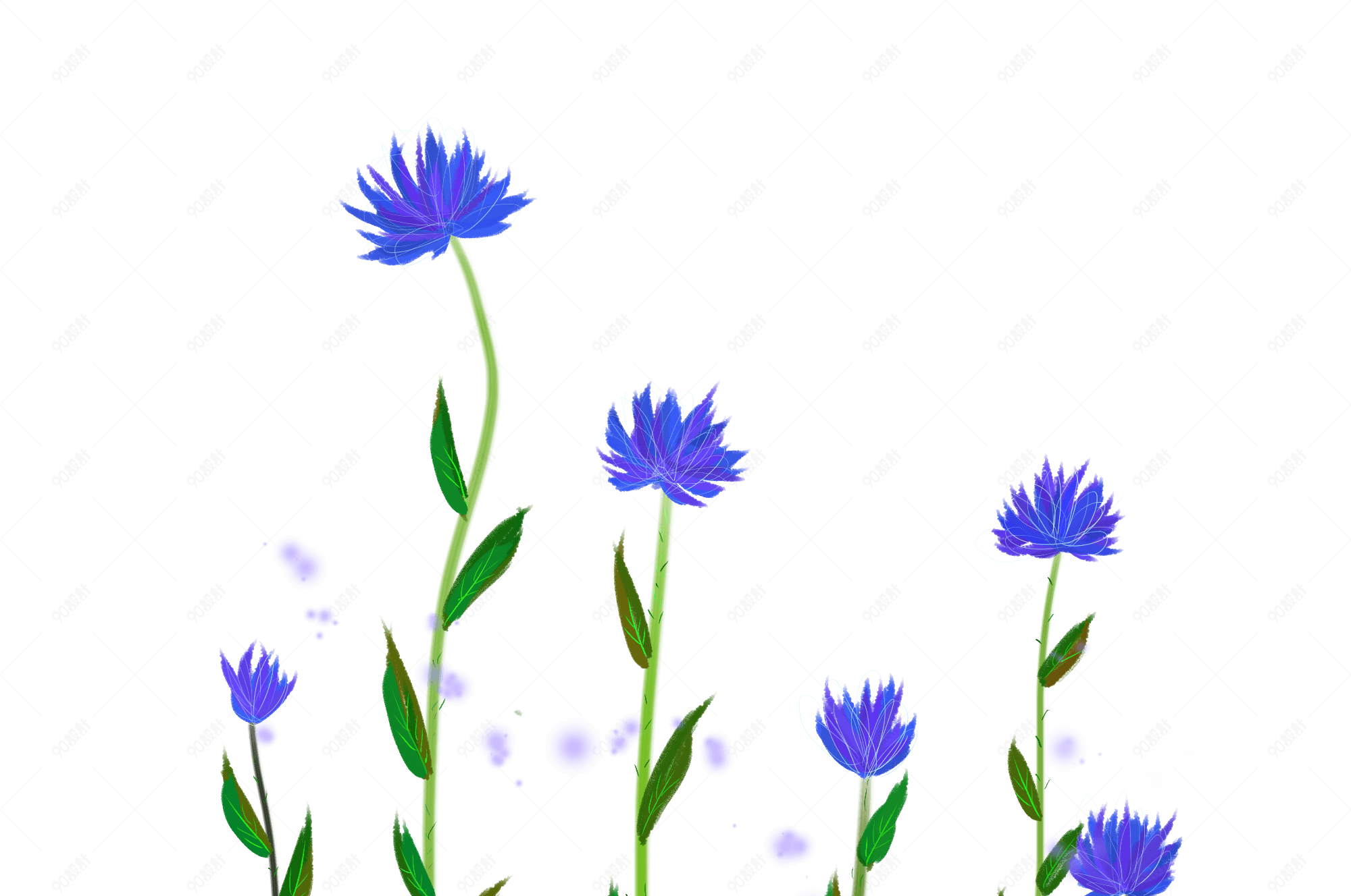 夏日紫色小花卡通手绘素材