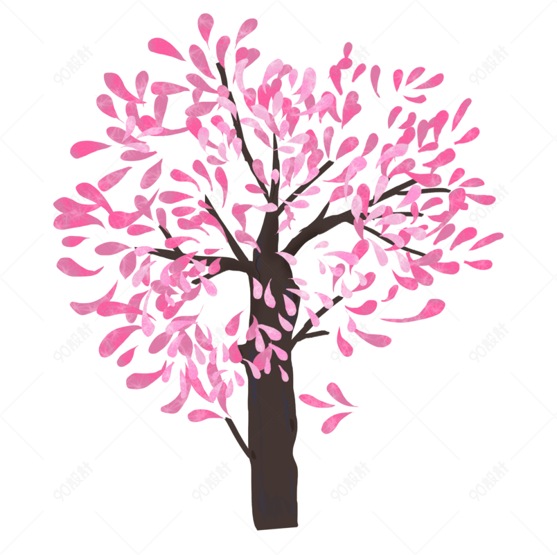 粉色卡通春季樱花树手绘装饰