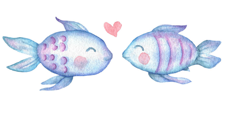卡通手绘唯美两只亲吻的鱼