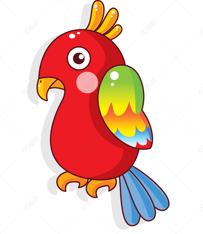 手绘卡通红色鹦鹉小鸟
