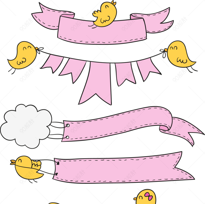 卡通手绘小鸟横幅边框合集