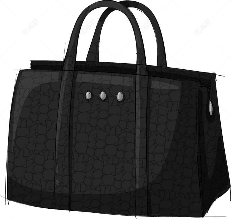 卡通手绘黑色手提包png