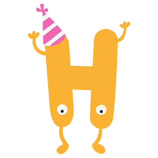 卡通黄色可爱拟人戴帽子英文字母h