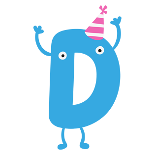 卡通蓝色可爱拟人戴帽子英文字母d