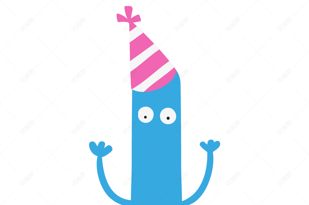 卡通蓝色可爱拟人戴帽子英文字母i