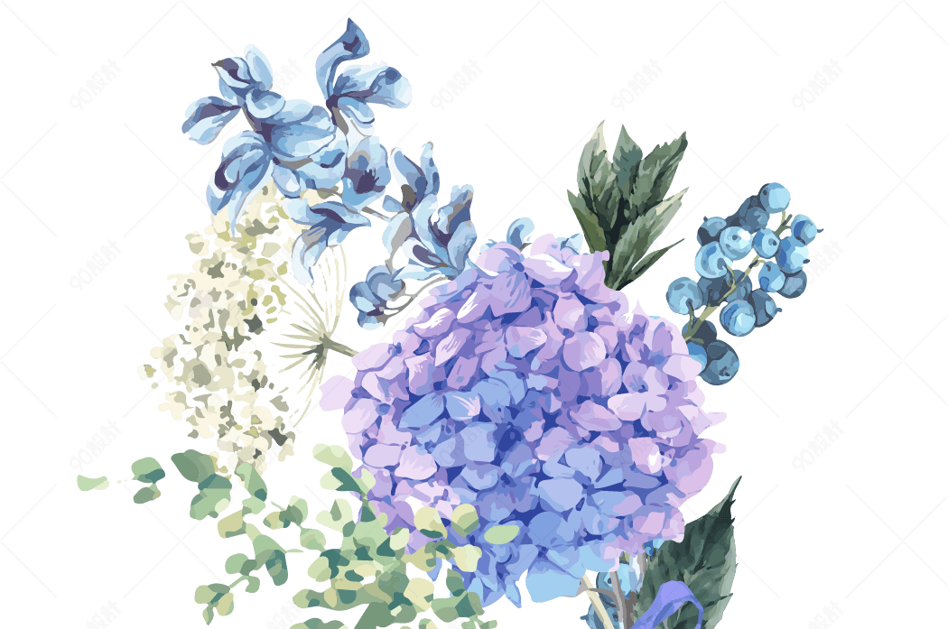 手绘水彩紫色绣球花 免抠元素png 90设计网