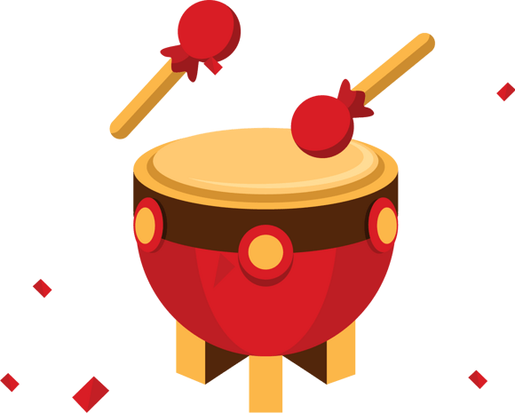 卡通2019猪年锣鼓插画pngpsd2000*2000红色喜庆中国古典节日鼓pngpsd