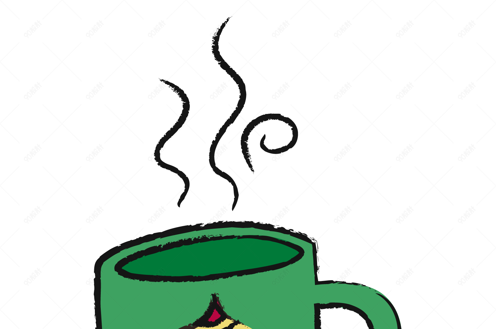 绿色冒热气的水杯