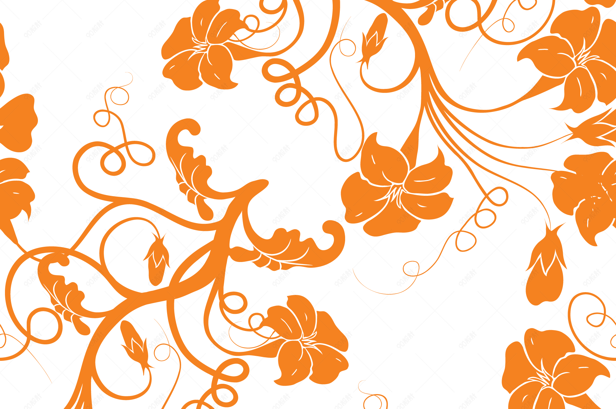 橘色花纹底纹背景【免抠元素png】-90设计网