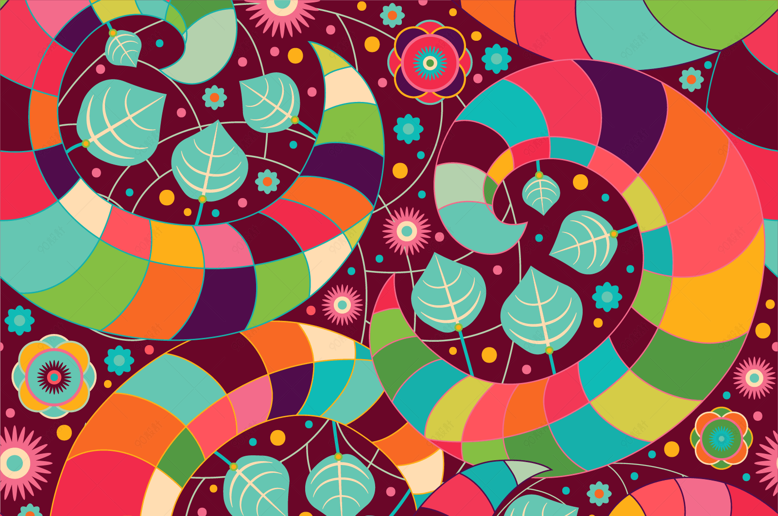 彩色矢量花纹图案背景【免抠元素png】-90设计网