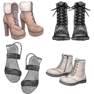 手绘水墨鞋子合集pngpsd2000*2000卡通凉鞋pngpsd2000*2000服装儿童