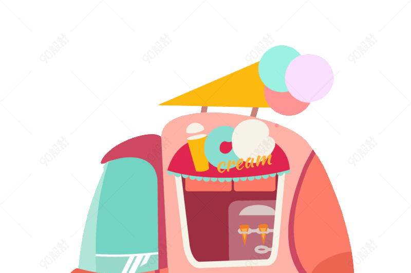 卡通粉色冰淇淋车
