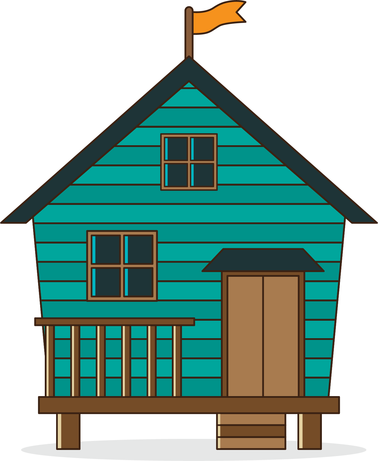 手绘房子卡通蓝色小木屋