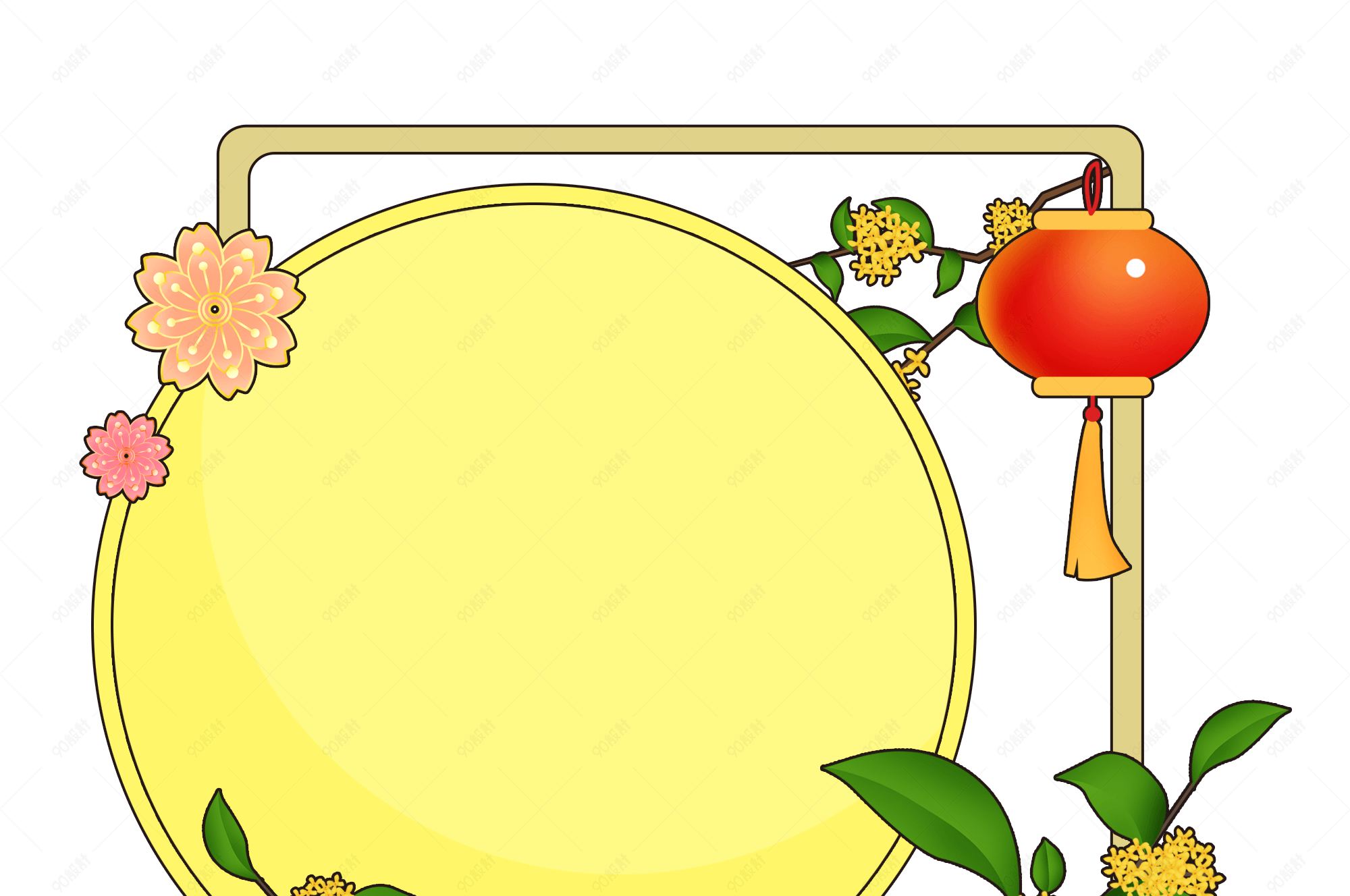 中国风描边中秋卡通边框