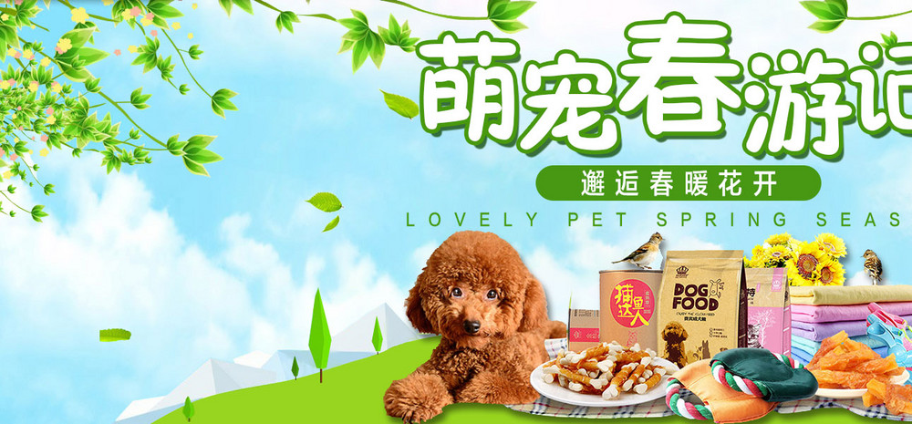 清新春季萌宠出游大作战食粮全屏海报