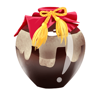 清明节红布包裹的酒坛子手绘