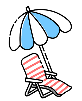 初夏小清新卡通手绘遮阳海滩