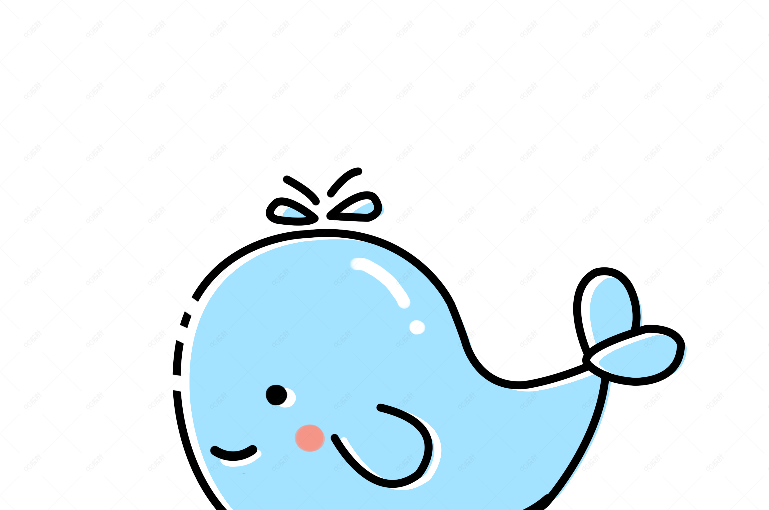 初夏卡通手绘喷水的海豚