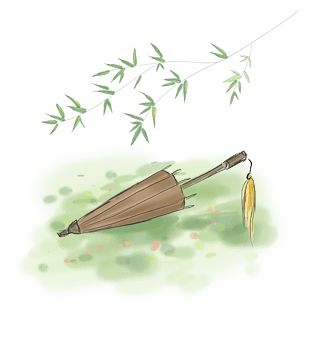 清明节古风竹叶下的油纸伞