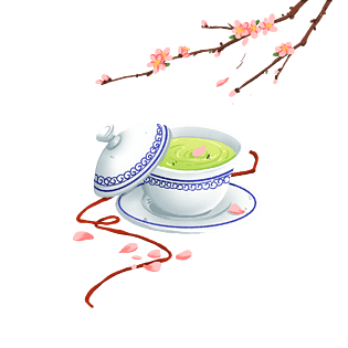 清明节手绘青花瓷茶杯粉色桃花