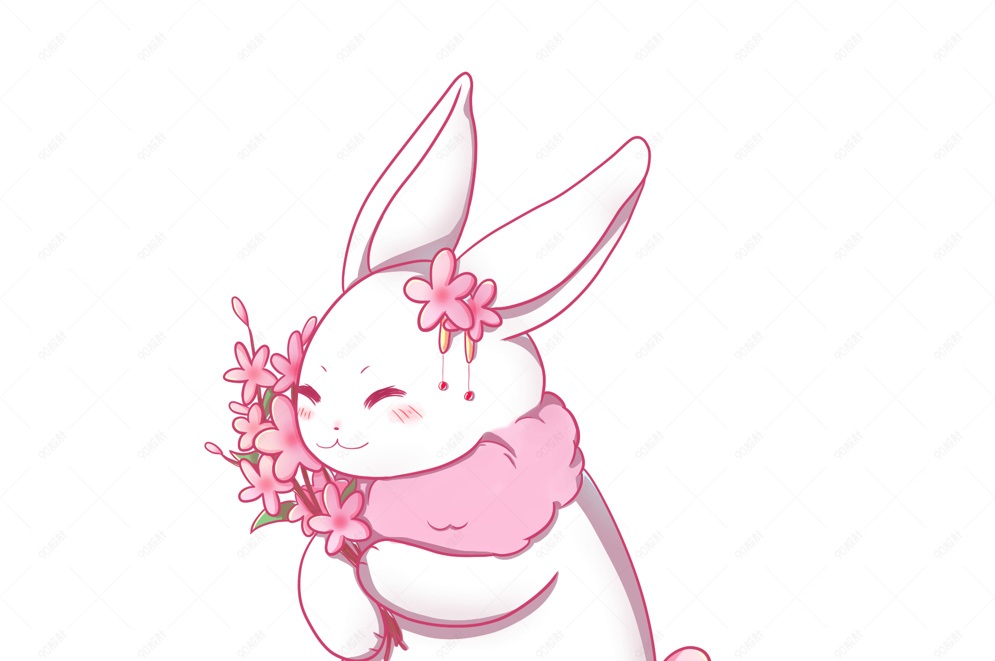 春夏可爱兔子和粉色桃花朵