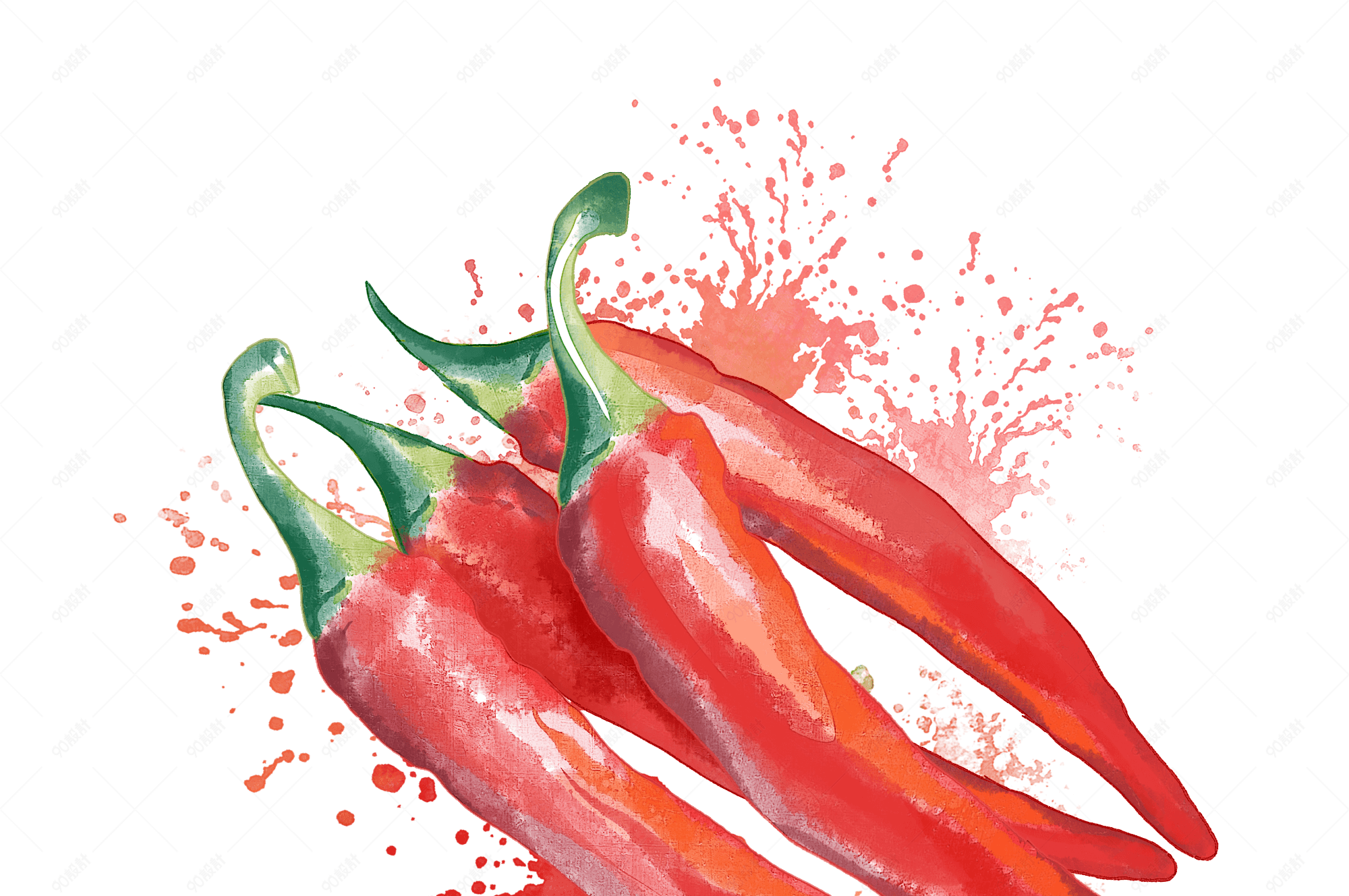 春夏水彩红色辣椒调味菜