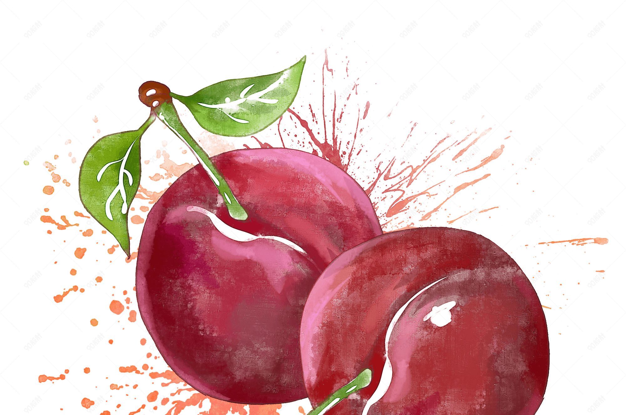 春夏水彩李子红色水果喷溅