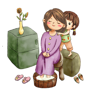 母亲节给妈妈捶背的小女孩孝顺手绘