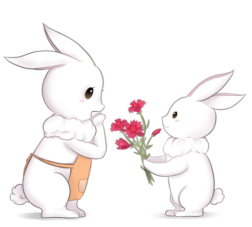母亲节手绘给妈妈送康乃馨花朵的小兔子