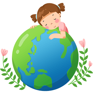 疫情期手绘卡通小女孩拥抱着地球