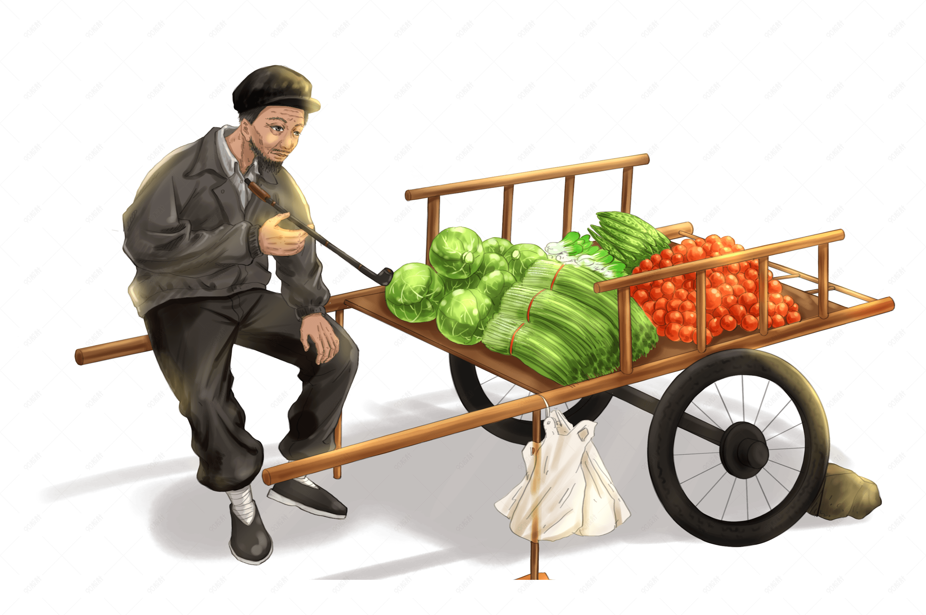 五一劳动节手绘卡通卖青菜的农民伯伯