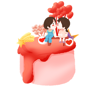 表白节手绘蛋糕上的情侣红色爱心装饰