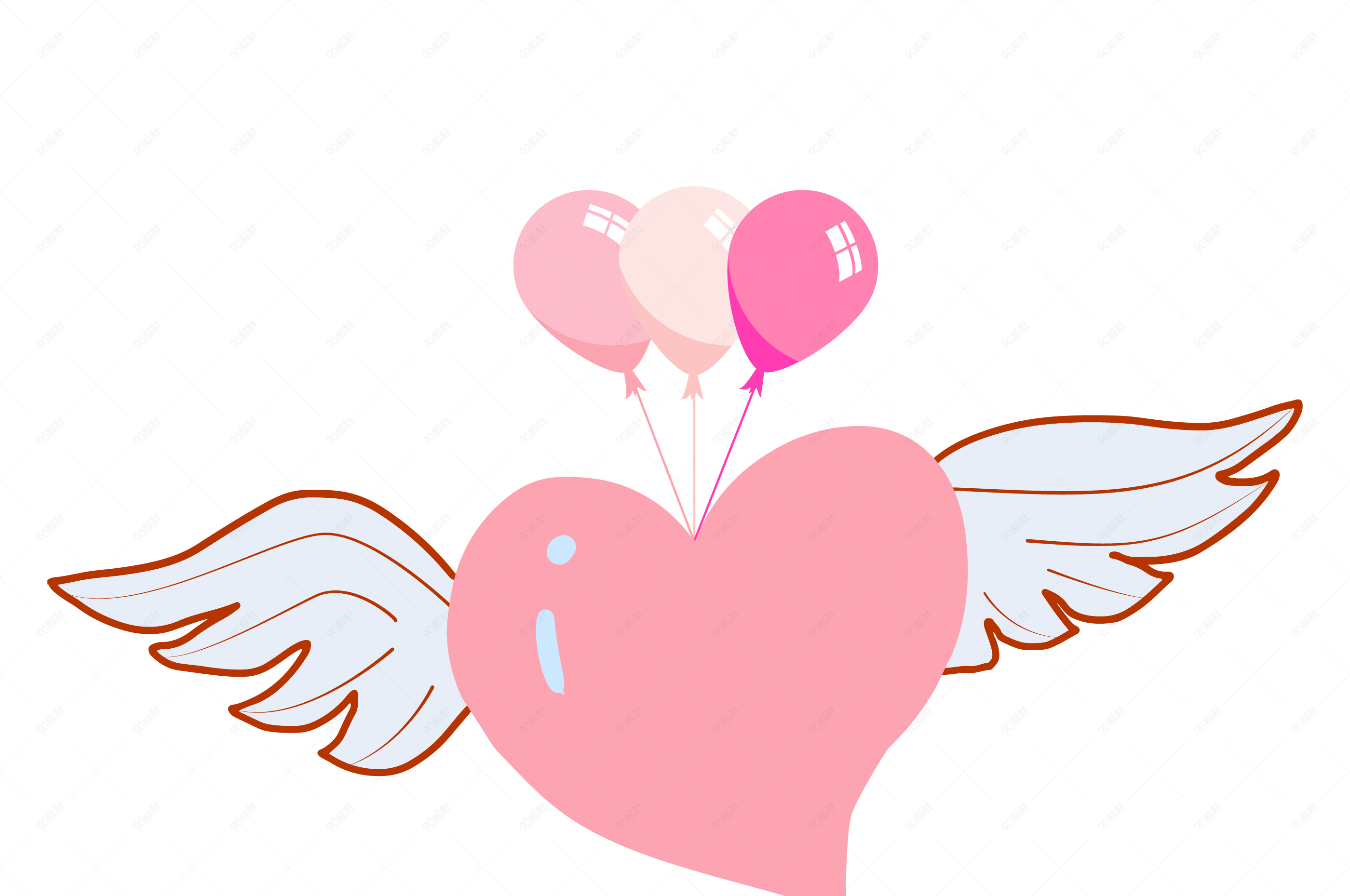 母亲节情人节手绘粉色爱心白色羽毛漂浮气球
