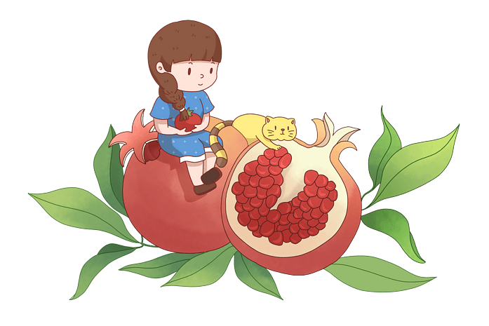 立夏手绘坐在石榴上的女孩