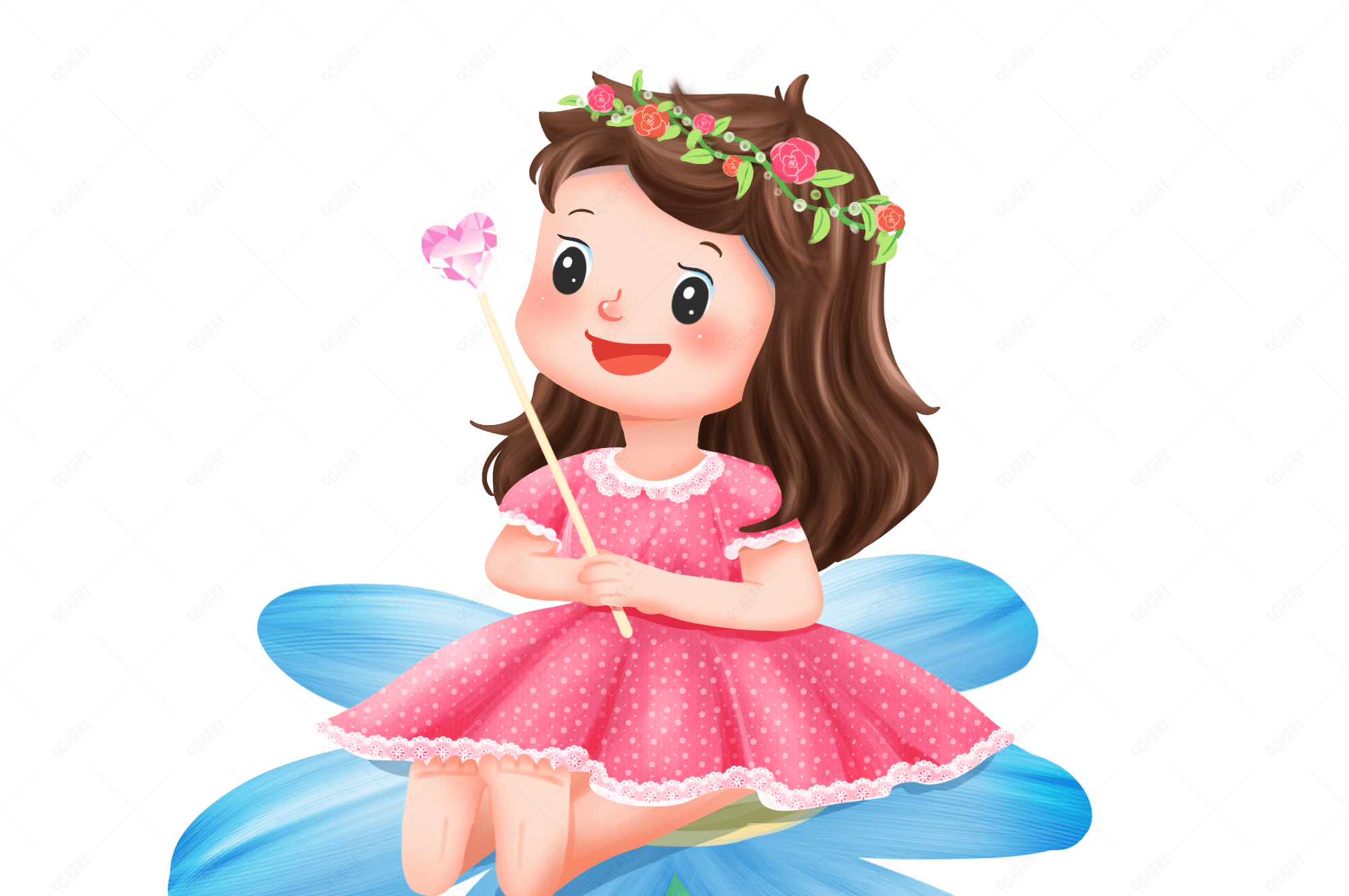 儿童节坐在花朵上许愿的女孩