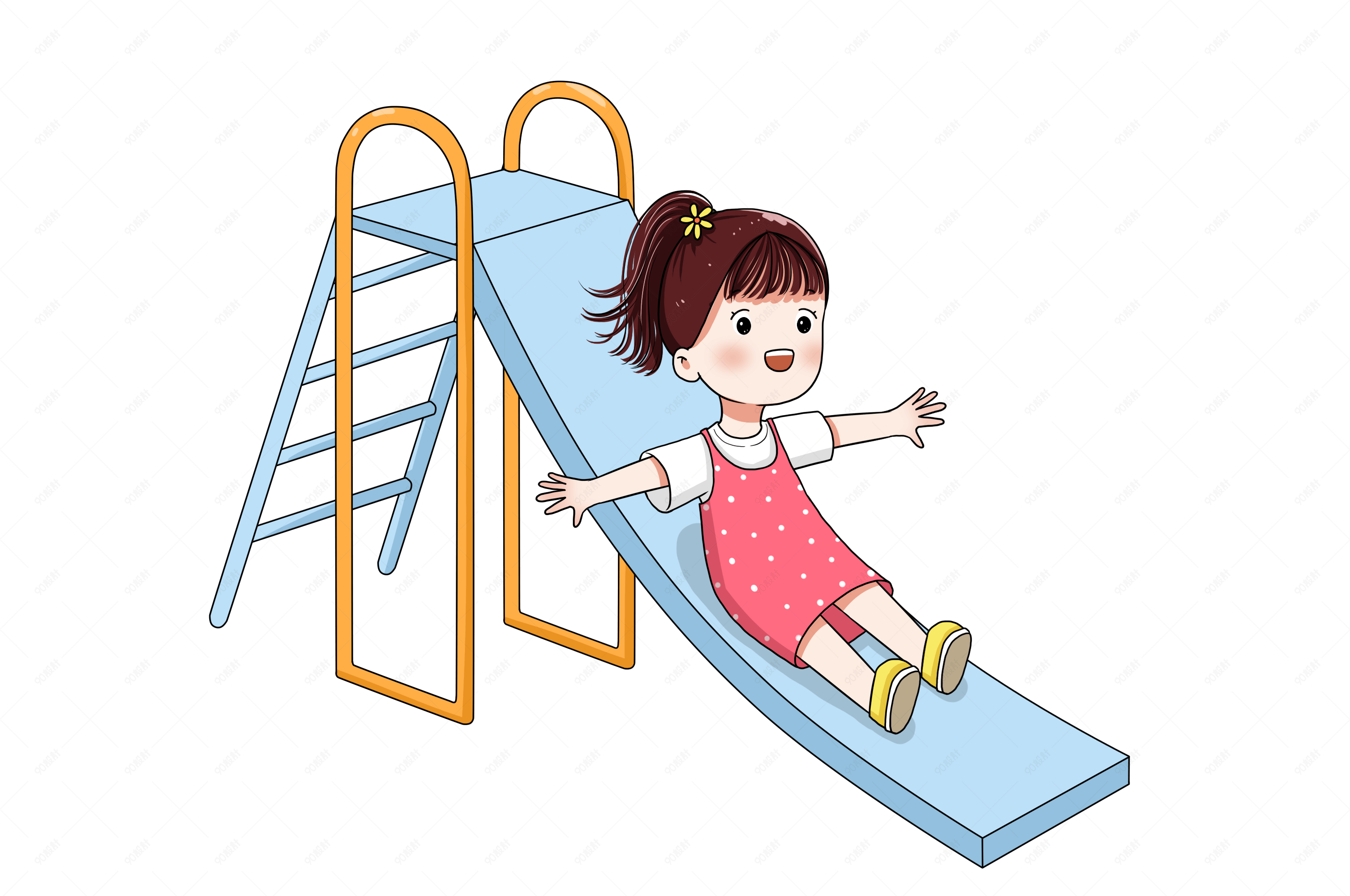 六一儿童节滑滑梯的小女孩