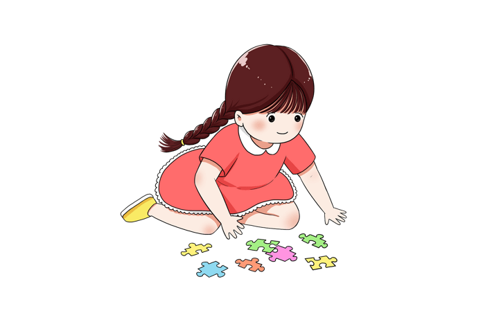 六一儿童节玩拼图的小女孩