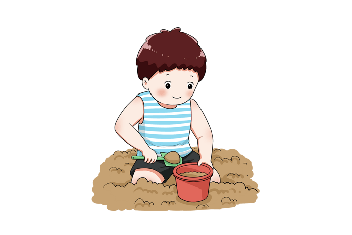 六一儿童节玩沙子的小孩