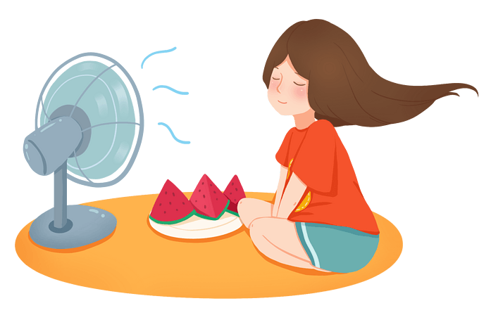 夏日慵懒午后吃西瓜吹风扇的女生