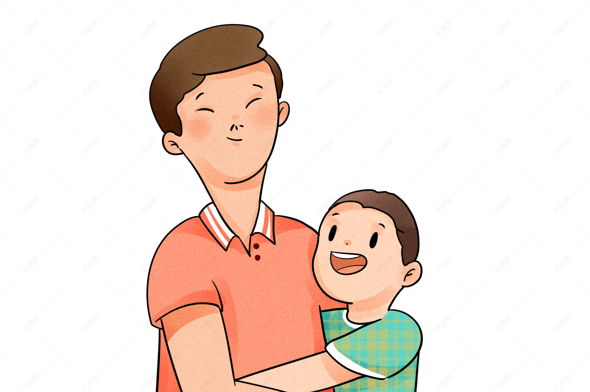父亲节手绘爸爸和孩子插画装饰