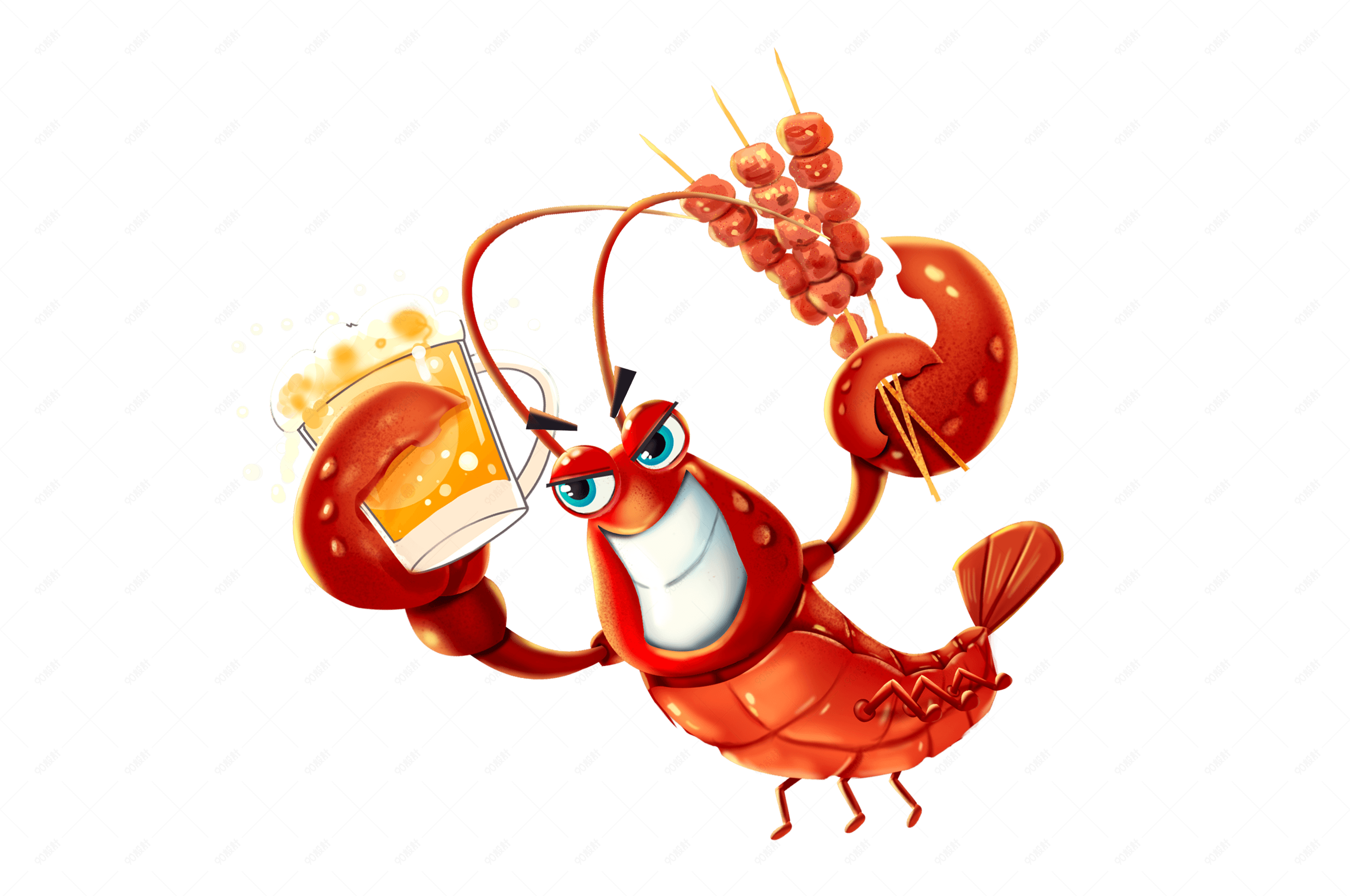 夏季撸串喝啤酒的龙虾