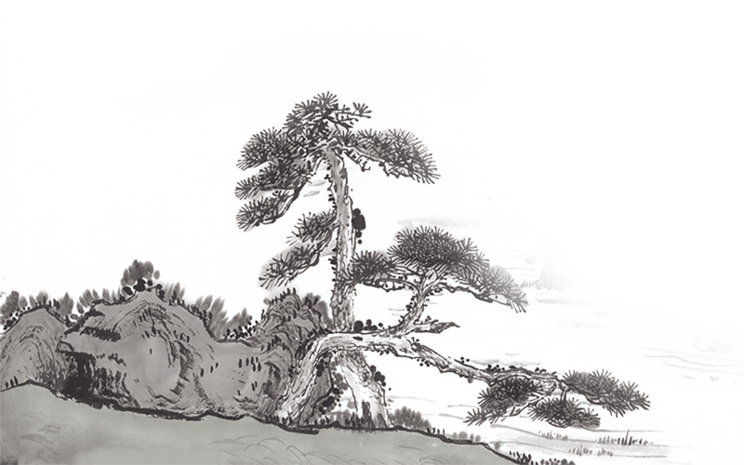 山水画迎客松树木植物png素材