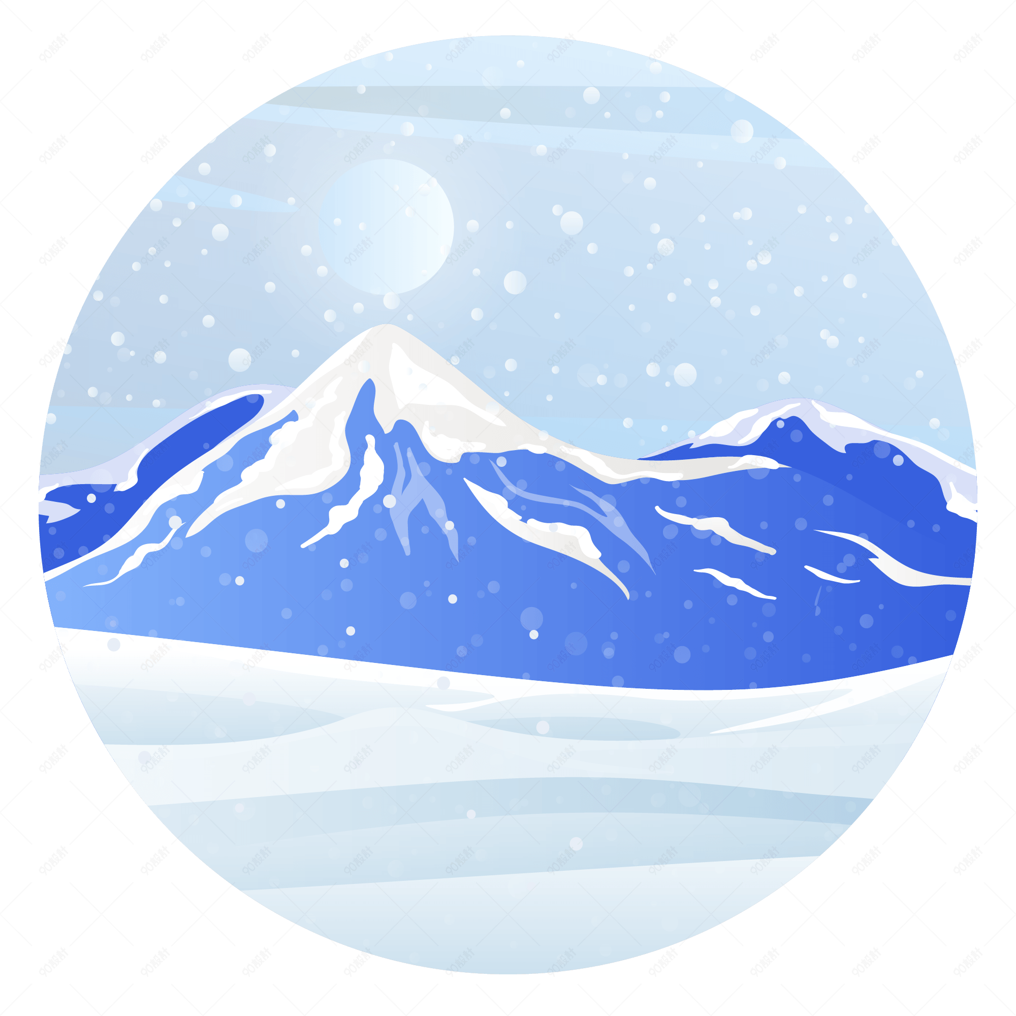 霜降二十四节气蓝色插画风冬季雪山