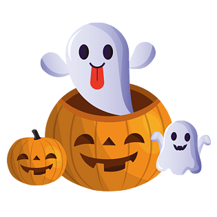 万圣节黄色卡通鬼脸和南瓜