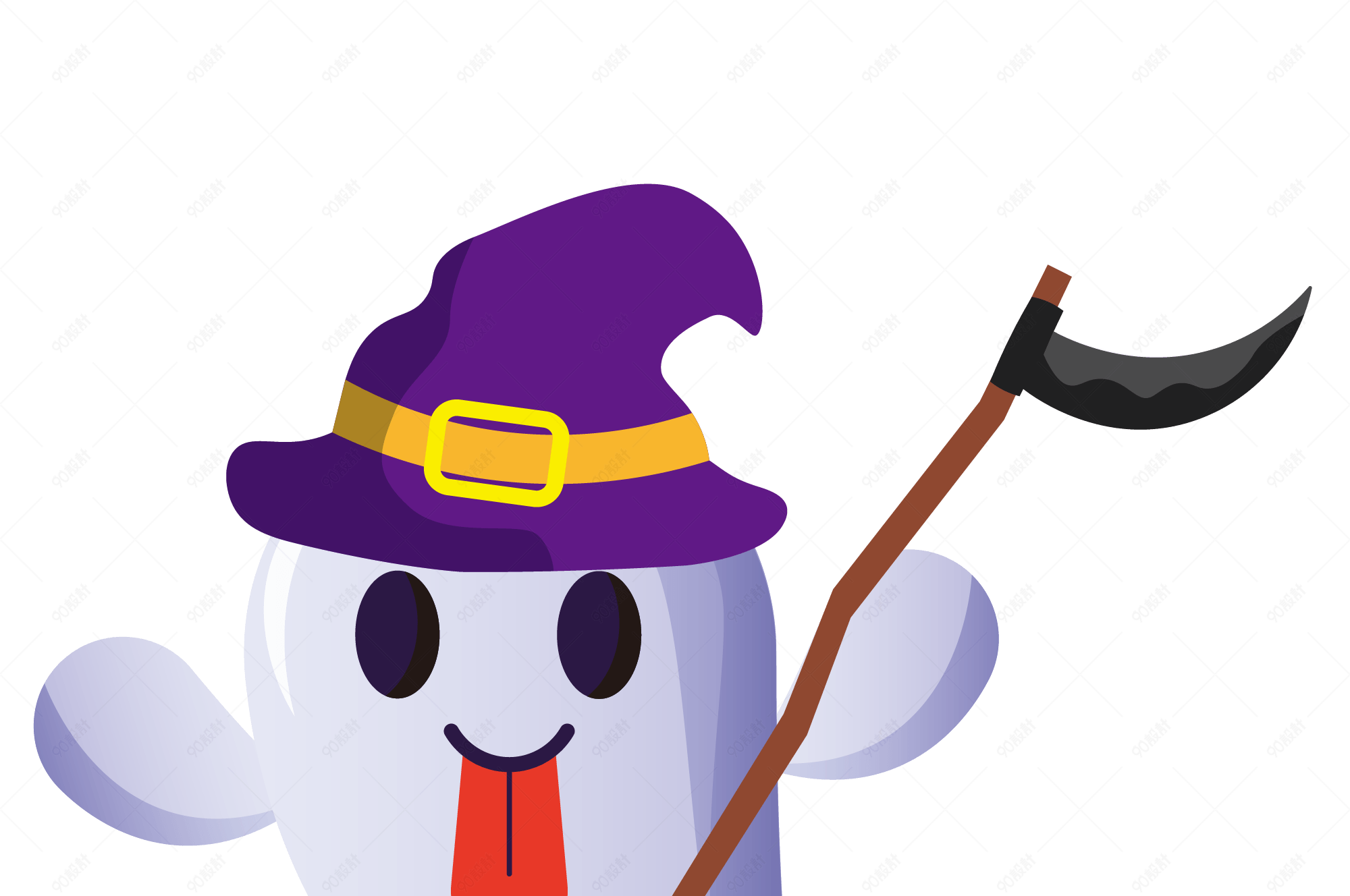 万圣节白色卡通小鬼拿着镰刀