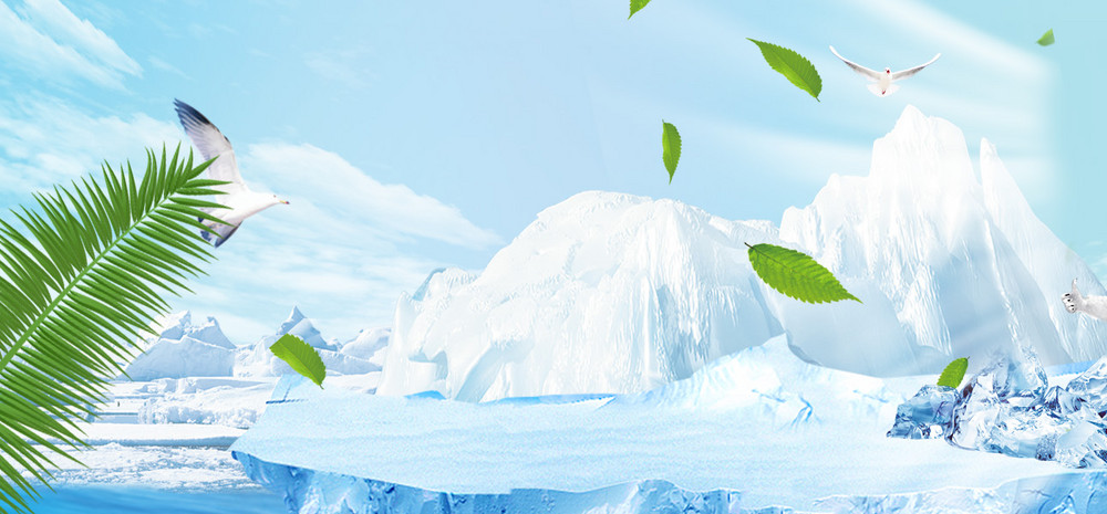 蓝色小清新冰山北极熊夏季冷饮饮料海报背景
