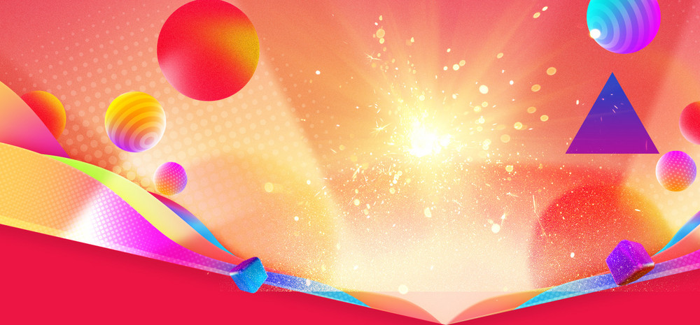 红色炫彩节日氛围园艺摆件促销海报背景