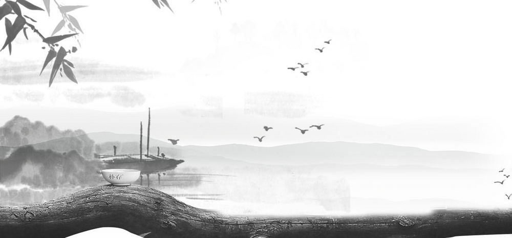 黑白中国风山水画文房四宝开学季海报背景